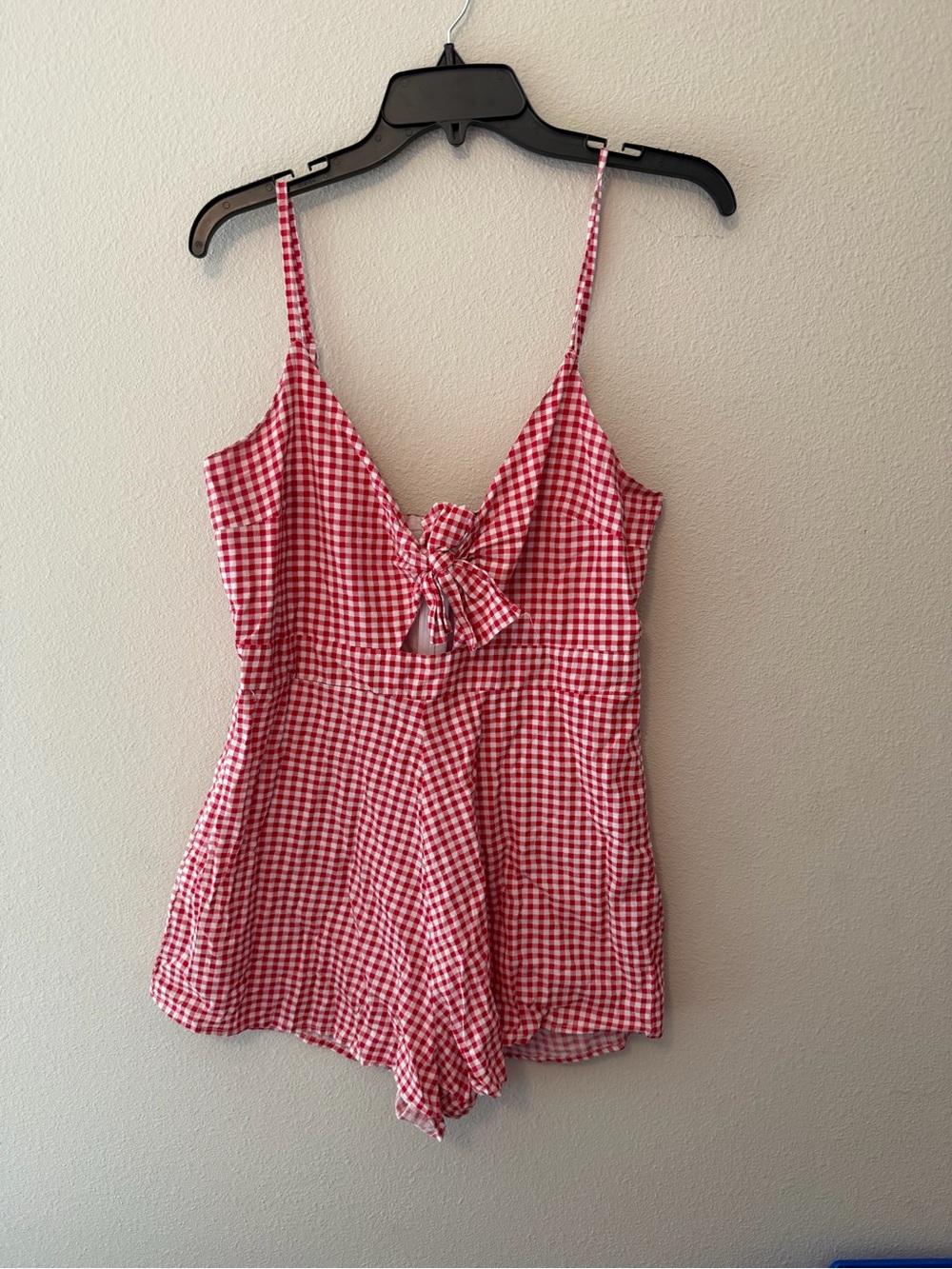 Red Gingham Tie-Front Romper